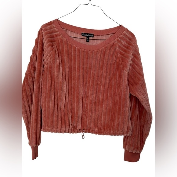 Derek Heart Shirt Soft Terracotta Crop Drawstring Hemline & Elastic Cuff Size L - Picture 1 of 11